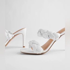 NEW White double braid banded slip on heels. Size 6 in original packaging